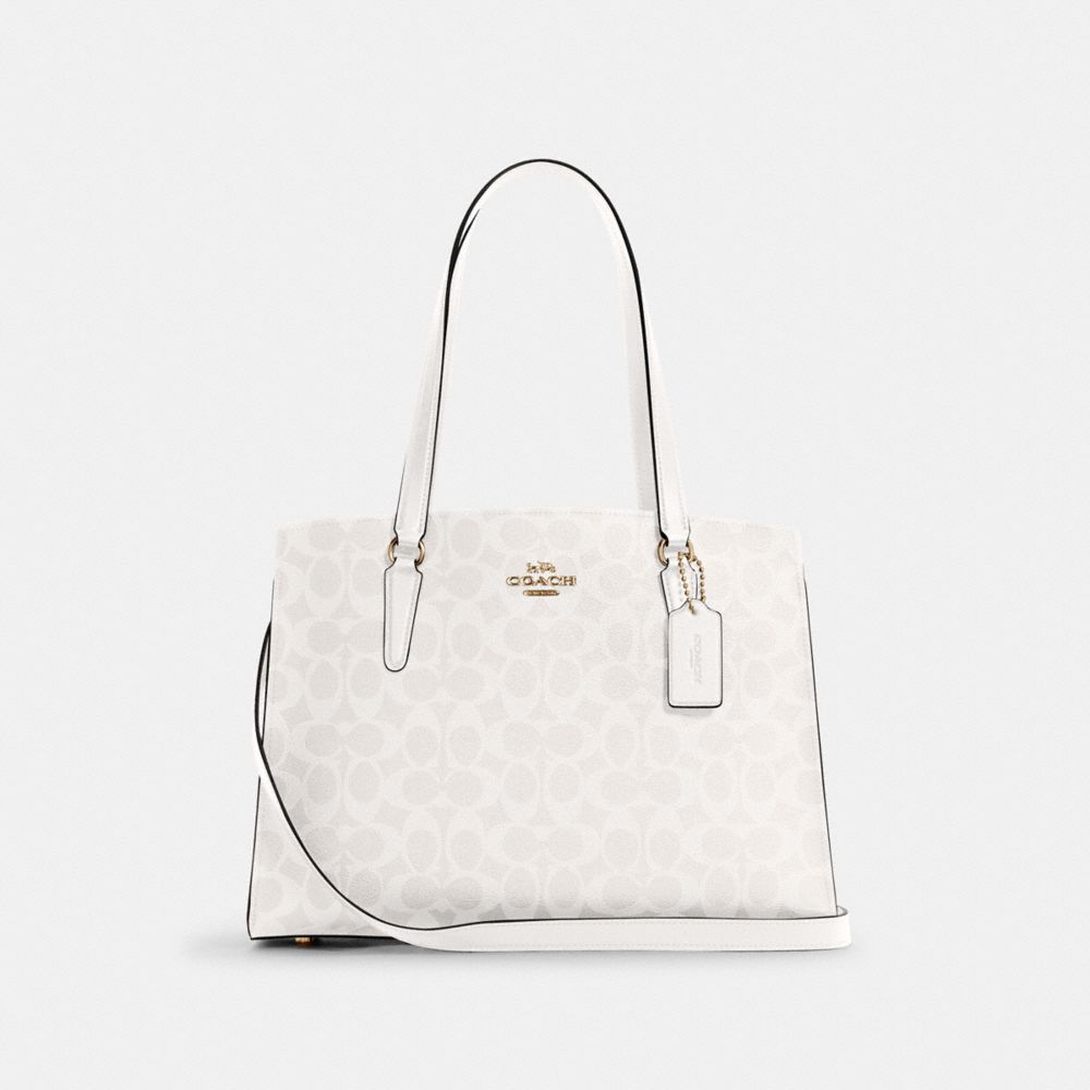 COACH®,TATUM CARRYALL IN SIGNATURE CANVAS,Large,Gold/Chalk/Glacierwhite,Front View