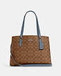COACH®,TATUM CARRYALL IN SIGNATURE CANVAS,Signature Coated Canvas/Smooth Leather,Large,Silver/Khaki/Marble Blue,Front View