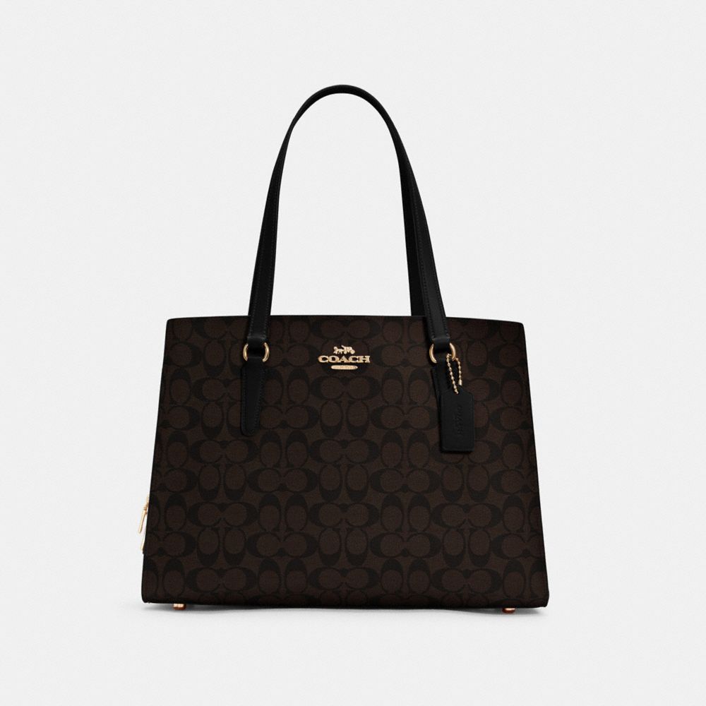 COACH®,TATUM CARRYALL 40 IN SIGNATURE CANVAS,Signature Canvas,X-Large,Gold/Brown Black,Front View