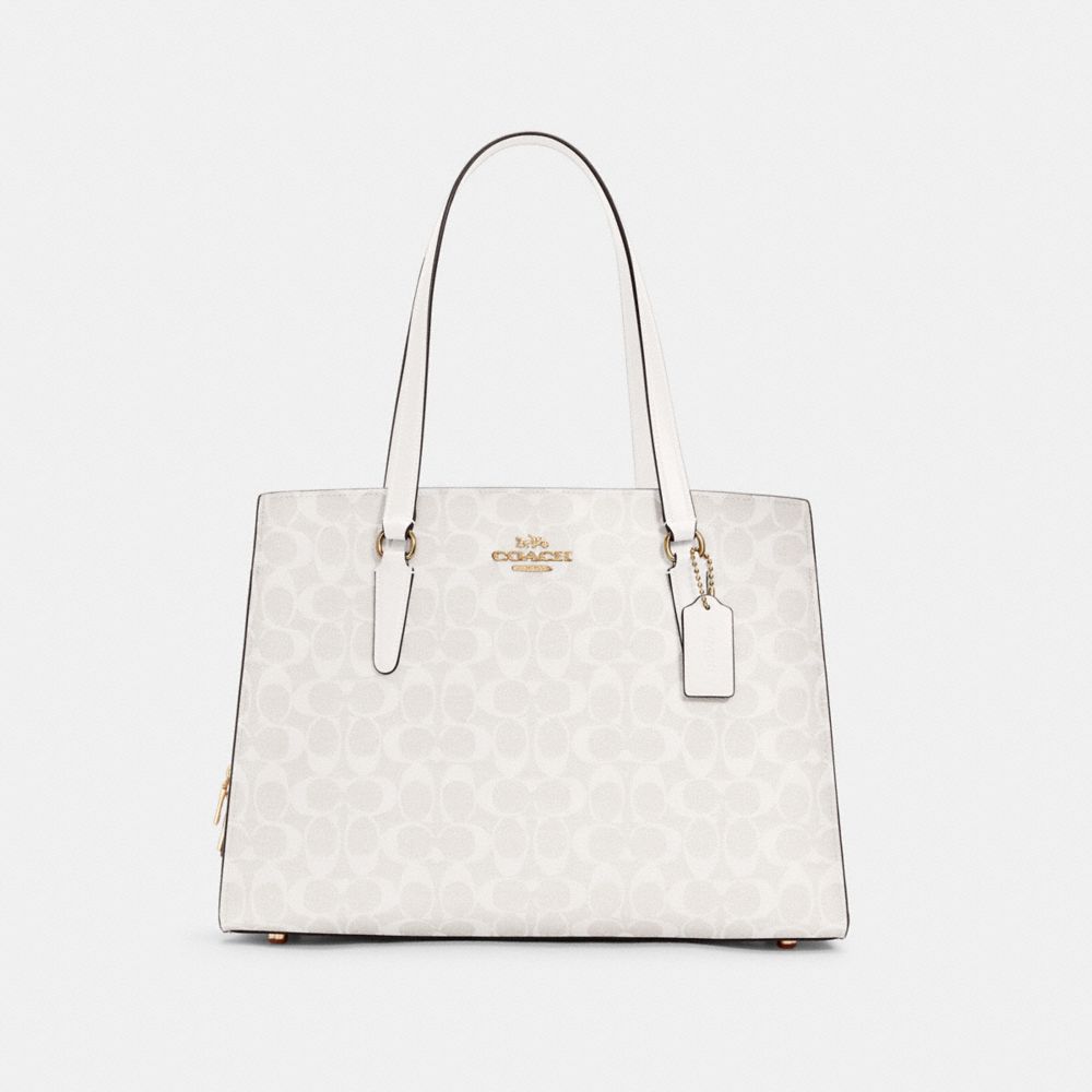 COACH®,TATUM CARRYALL 40 IN SIGNATURE CANVAS,Signature Canvas,X-Large,Gold/Chalk/Glacierwhite,Front View