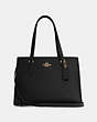 COACH®,TATUM CARRYALL,Crossgrain Leather,Gold/Black True Red,Front View