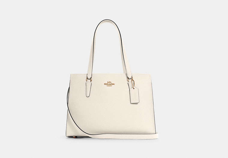 COACH®,TATUM CARRYALL,Crossgrain Leather,Large,Gold/Chalk Light Saddle,Front View