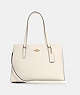 COACH®,TATUM CARRYALL,Crossgrain Leather,Large,Gold/Chalk Light Saddle,Front View