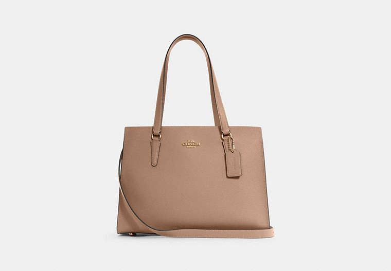 COACH®,TATUM CARRYALL,Crossgrain Leather,Large,Gold/Taupe Oxblood,Front View