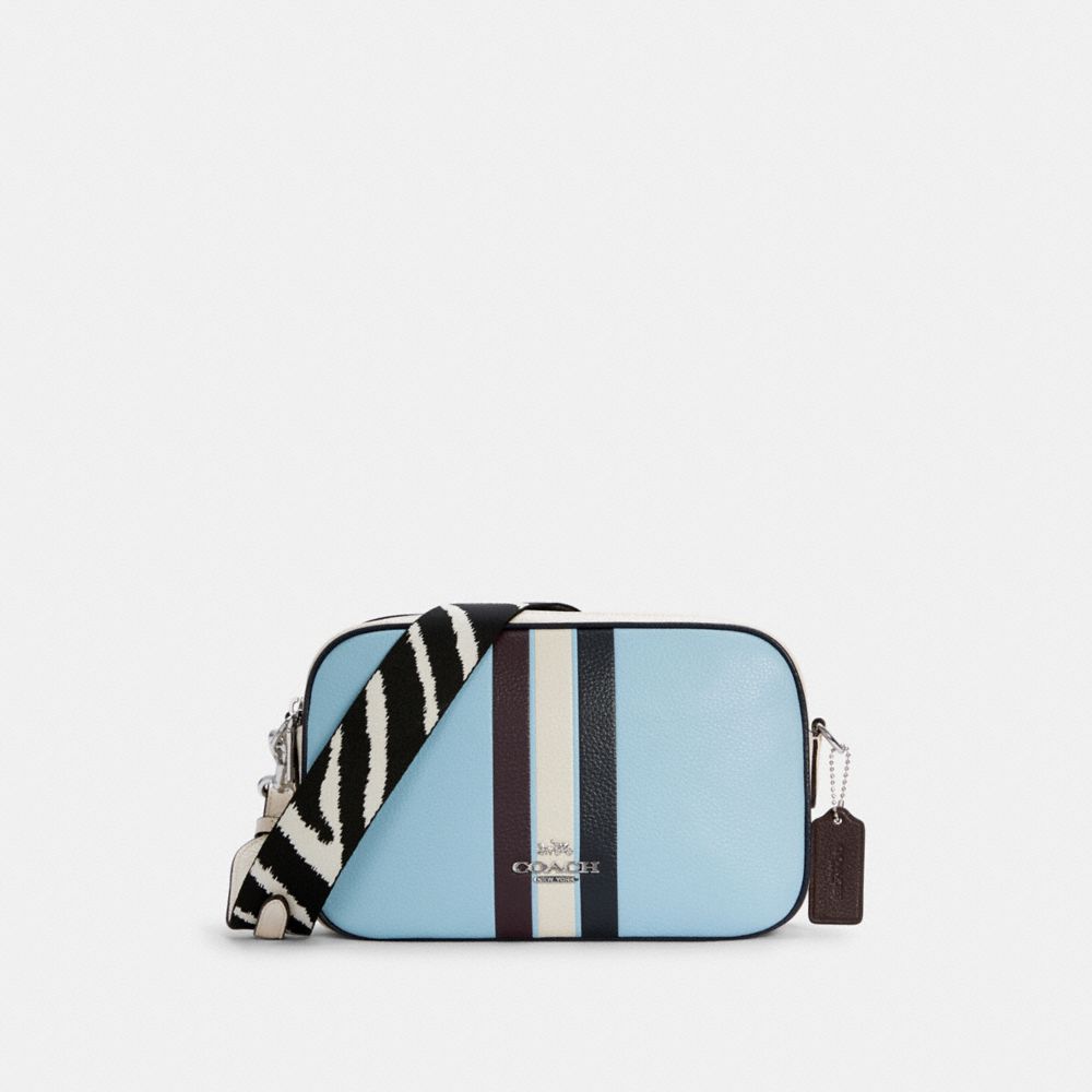 COACH®,JES CROSSBODY IN COLORBLOCK WITH STRIPE,Small,Silver/Waterfall Midnight Multi,Front View