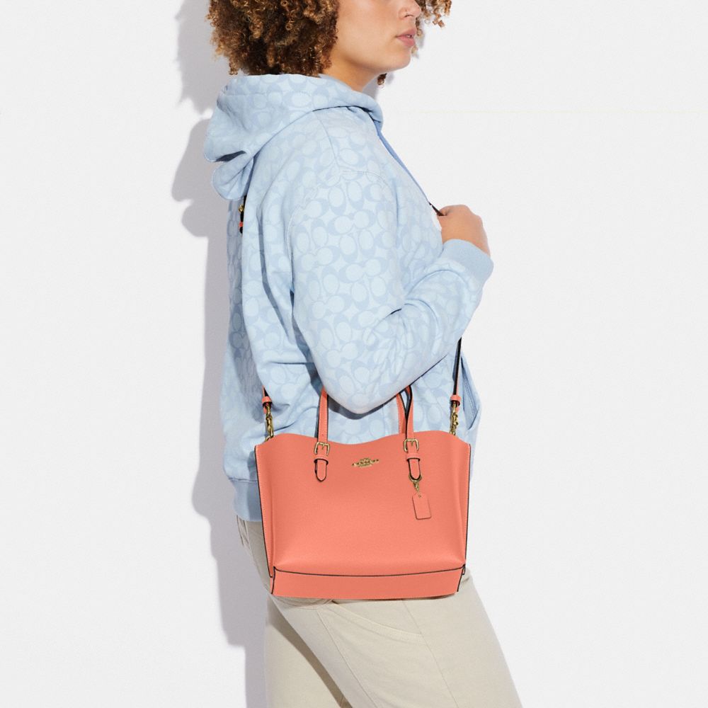 COACH®,Mollie Tote Bag 25,Leather,Crossbody,Belt,Gold Metal,Casual,Coral,Detail View