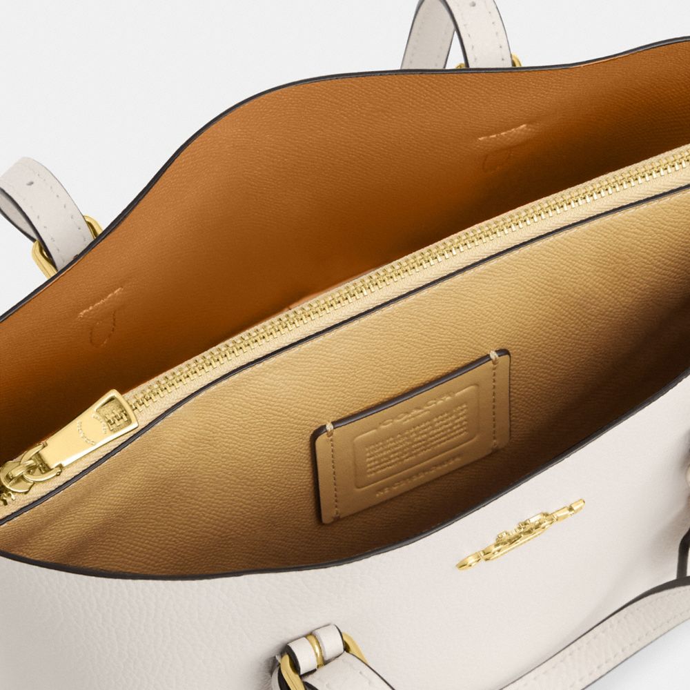 COACH®,Mollie Tote Bag 25,Leather,Crossbody,Logo,Gold Metal,Casual,Cream,Interior View
