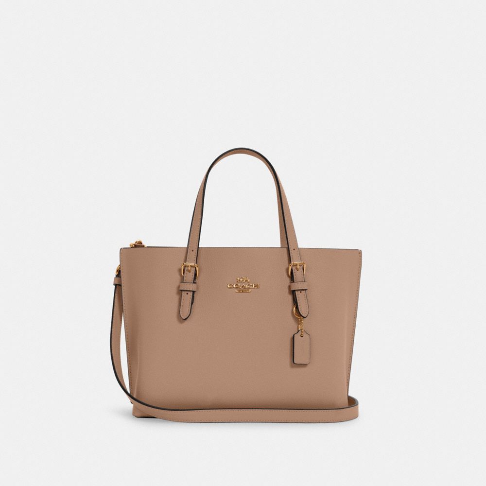 COACH®,MOLLIE TOTE BAG 25,Pebbled Leather,Medium,Anniversary,Gold/Taupe Oxblood,Front View