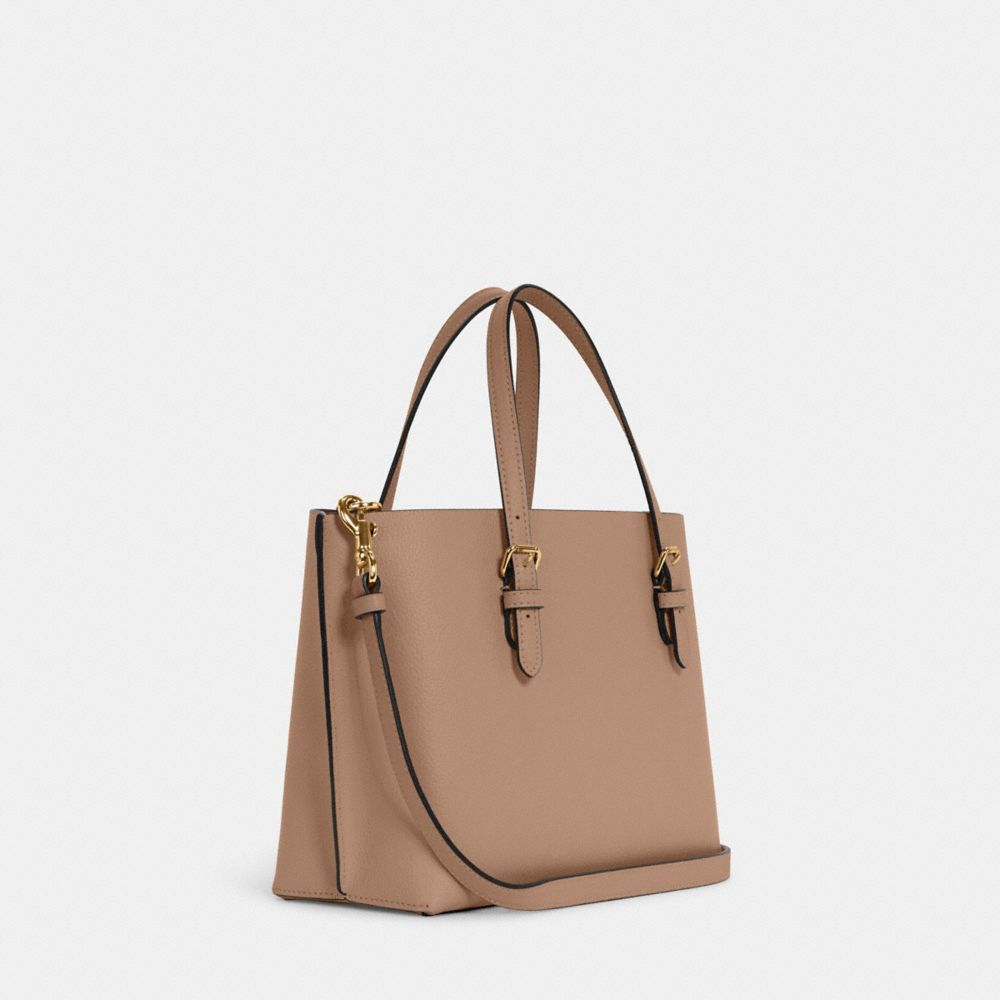 COACH®,Mollie Tote Bag 25,Leather,Crossbody,Belt,Gold Metal,Casual,Beige,Angle View