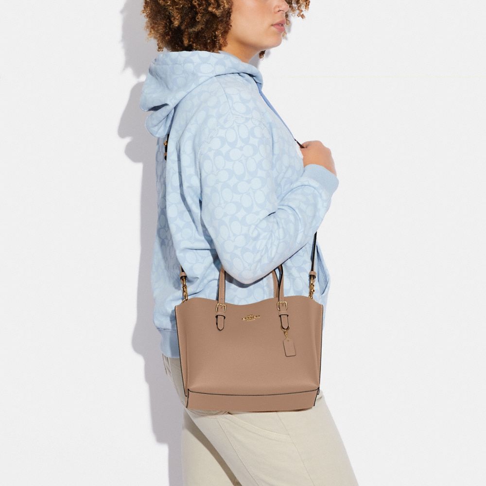 COACH®,Mollie Tote Bag 25,Leather,Crossbody,Belt,Gold Metal,Casual,Beige,Detail View