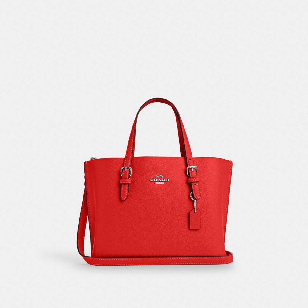 COACH®,MOLLIE TOTE BAG 25,Pebbled Leather,Medium,Anniversary,Silver/Miami Red,Front View