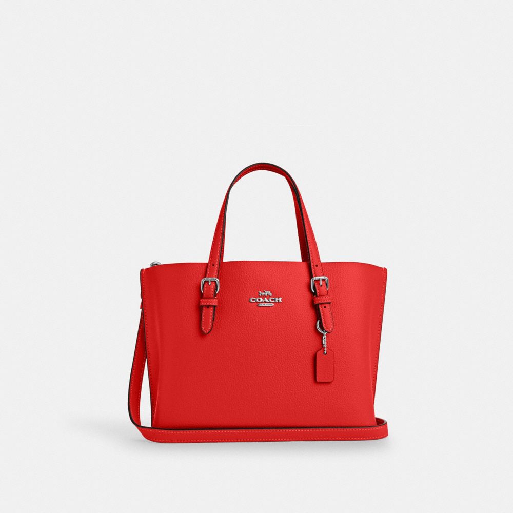 COACH®,FOURRE-TOUT MOLLIE 25,Cuir Cross-grain,Argent/Rouge Miami,Front View