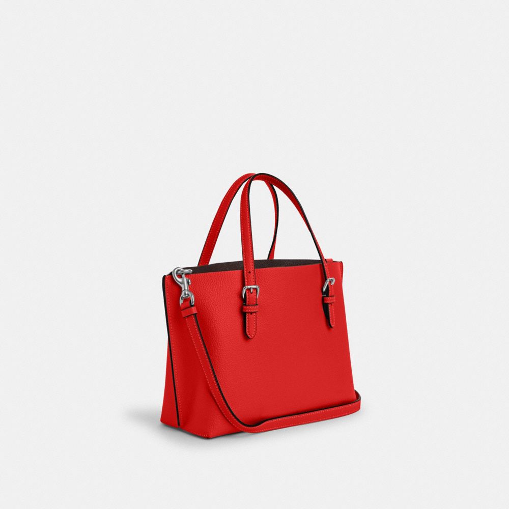 COACH®,MOLLIE TOTE BAG 25,Pebbled Leather,Medium,Anniversary,Silver/Miami Red,Angle View