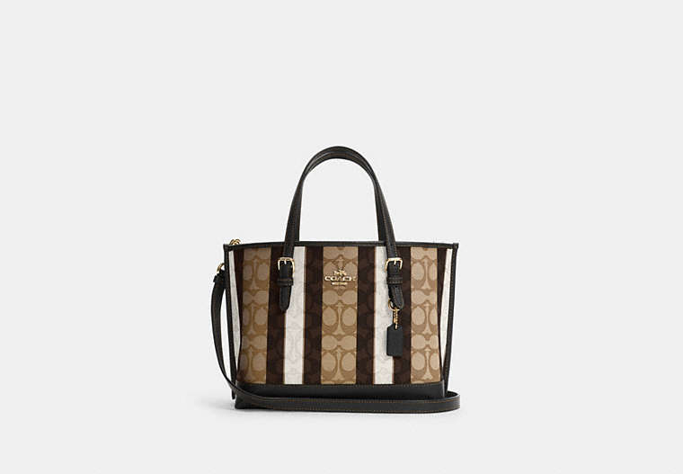 COACH®,MOLLIE TOTE 25 IN SIGNATURE JACQUARD WITH STRIPES,Jacquard/Smooth Leather,Medium,Gold/Khaki Black Multi,Front View