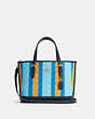 COACH®,MOLLIE TOTE 25 IN SIGNATURE JACQUARD WITH STRIPES,Jacquard/Smooth Leather,Medium,Gold/Blue/Yellow Multi,Front View