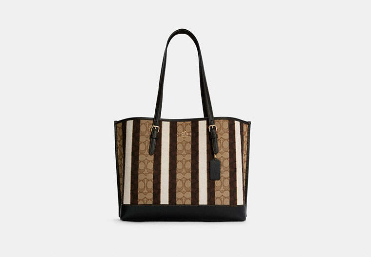 COACH®,MOLLIE TOTE IN SIGNATURE JACQUARD WITH STRIPES,Large,Gold/Khaki Black Multi,Front View