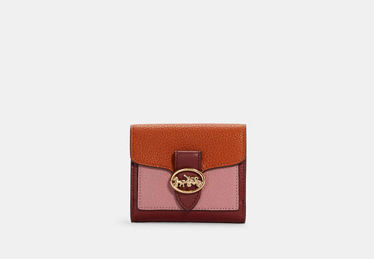 COACH®,GEORGIE SMALL WALLET IN COLORBLOCK,Leather,Gold/Ginger/True Pink Multi,Front View