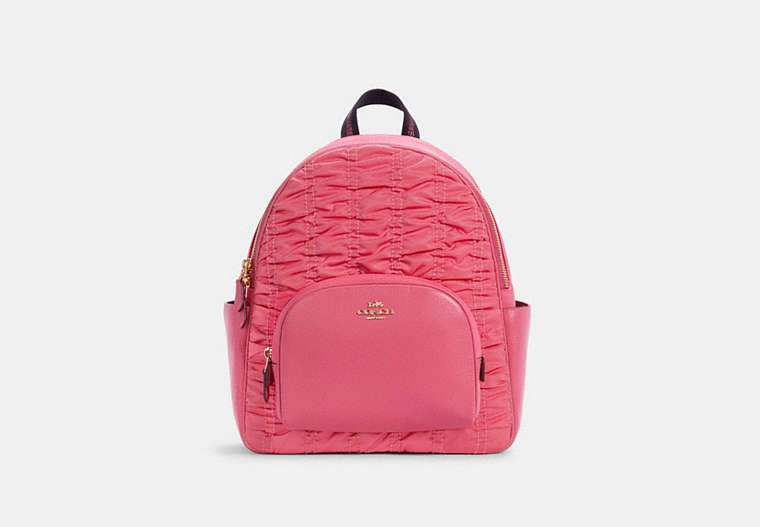 COACH®,COURT BACKPACK WITH RUCHING,Large,Gold/Confetti Pink,Front View
