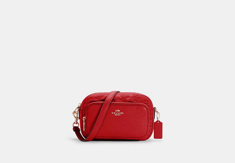 COACH®,COURT CROSSBODY WITH RUCHING,Nylon/Leather,Medium,Gold/1941 Red,Front View