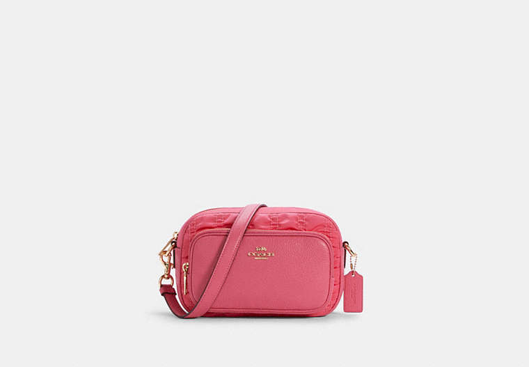 COACH®,COURT CROSSBODY WITH RUCHING,Nylon/Leather,Medium,Gold/Confetti Pink,Front View