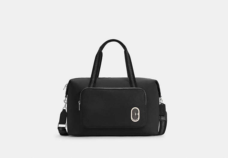 COACH®,COURT WEEKENDER,Nylon/Leather,Large,Silver/Black,Front View