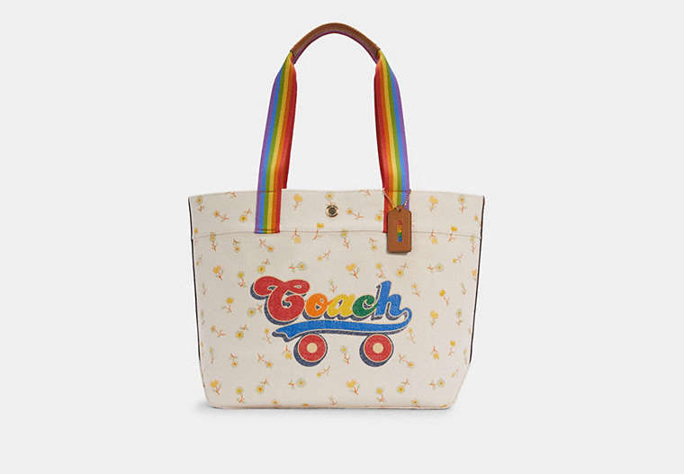 COACH®,TOTE WITH RAINBOW ROLLER SKATE GRAPHIC,n/a,Large,Gold/Chalk Multi,Front View