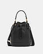 COACH®,DEMPSEY DRAWSTRING BUCKET BAG,Leather,Medium,Gold/Black,Front View