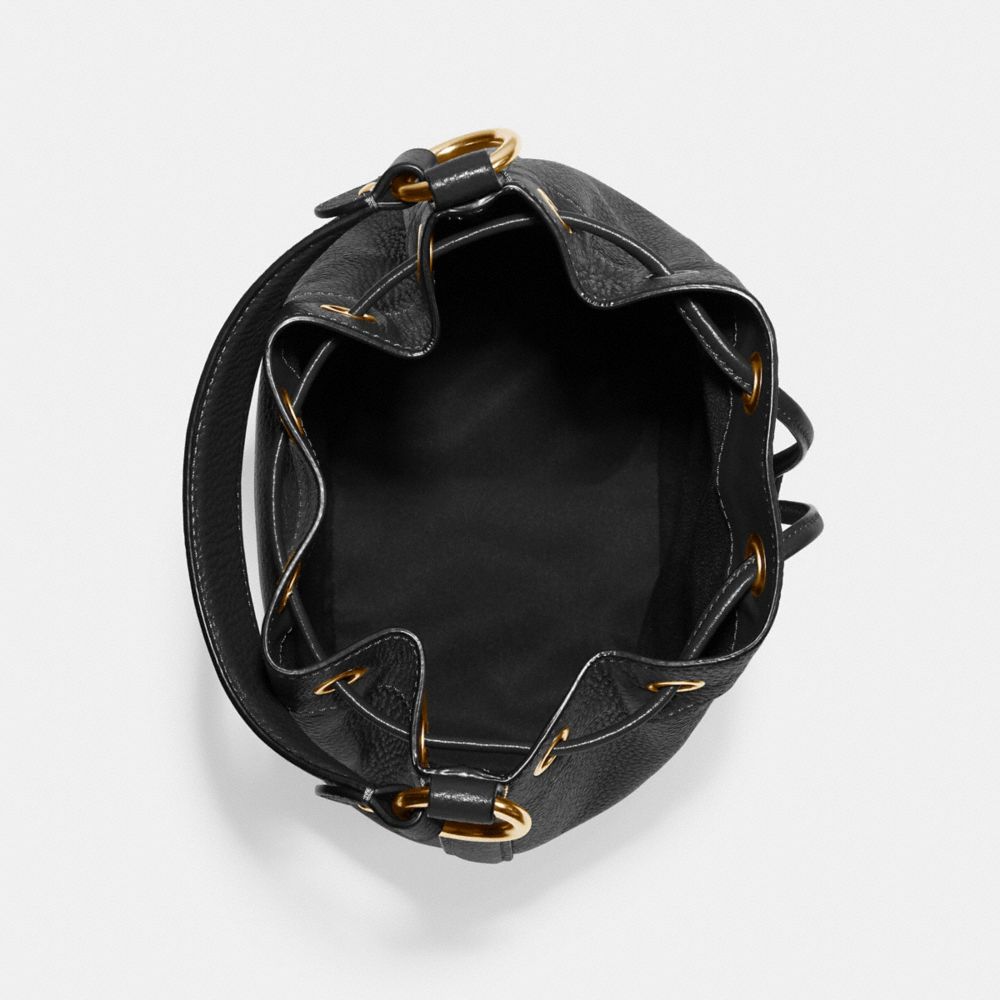 COACH®,DEMPSEY DRAWSTRING BUCKET BAG,Leather,Medium,Gold/Black,Inside View,Top View