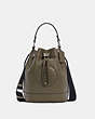 COACH®,DEMPSEY DRAWSTRING BUCKET BAG,Leather,Medium,Silver/Surplus,Front View