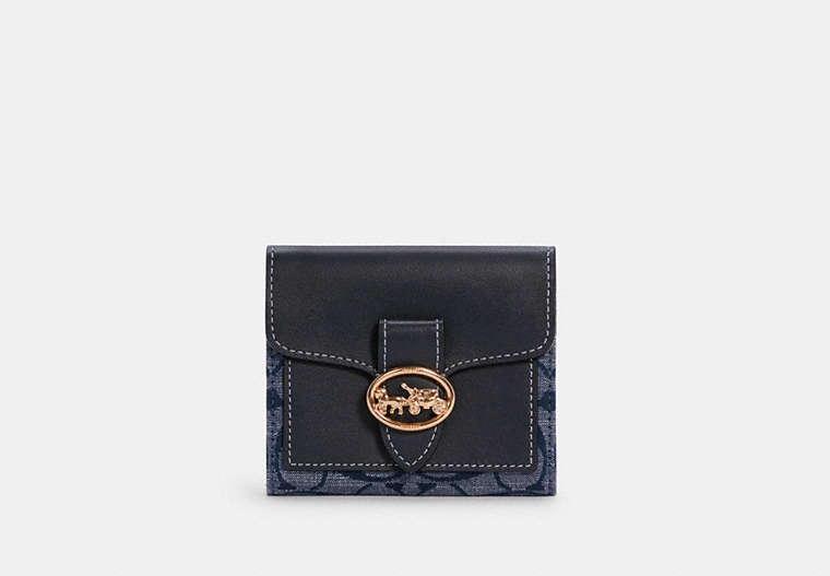 COACH®,GEORGIE SMALL WALLET IN SIGNATURE CHAMBRAY,Gold/Denim Multi,Front View