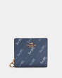 COACH®,SNAP WALLET WITH HORSE AND CARRIAGE DOT PRINT,pvc,Mini,Gold/Denim,Front View