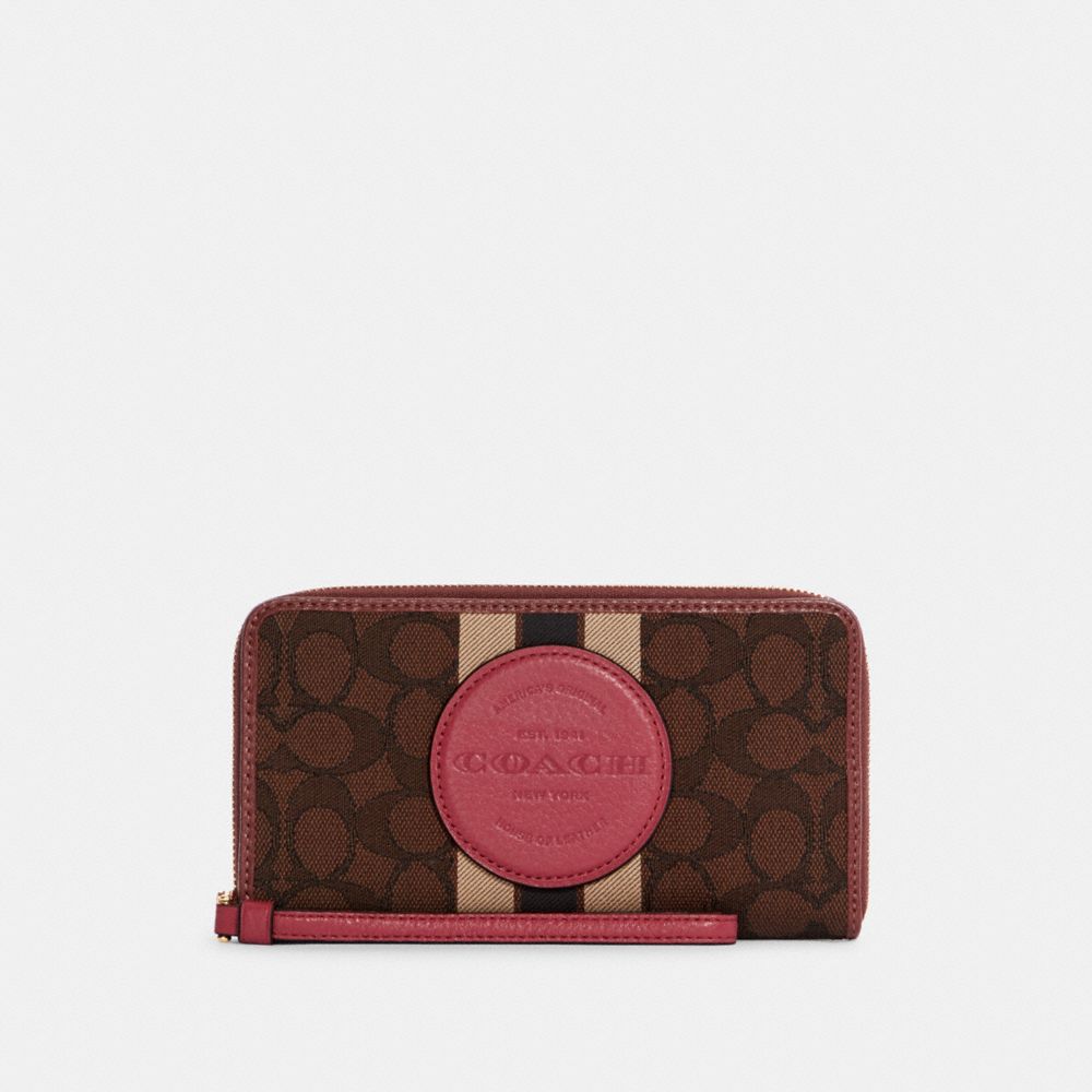 Dempsey Large Phone Wallet In Signature Jacquard With Stripe And Coach Patch