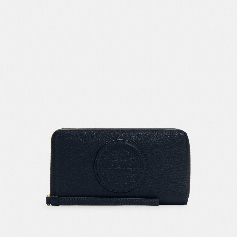 COACH®,DEMPSEY LARGE PHONE WALLET,Mini,Gold/Midnight Navy,Front View
