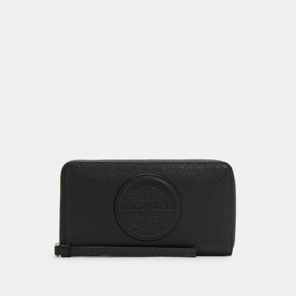 COACH®,DEMPSEY LARGE PHONE WALLET,Pebbled Leather,Mini,Gold/Black,Front View