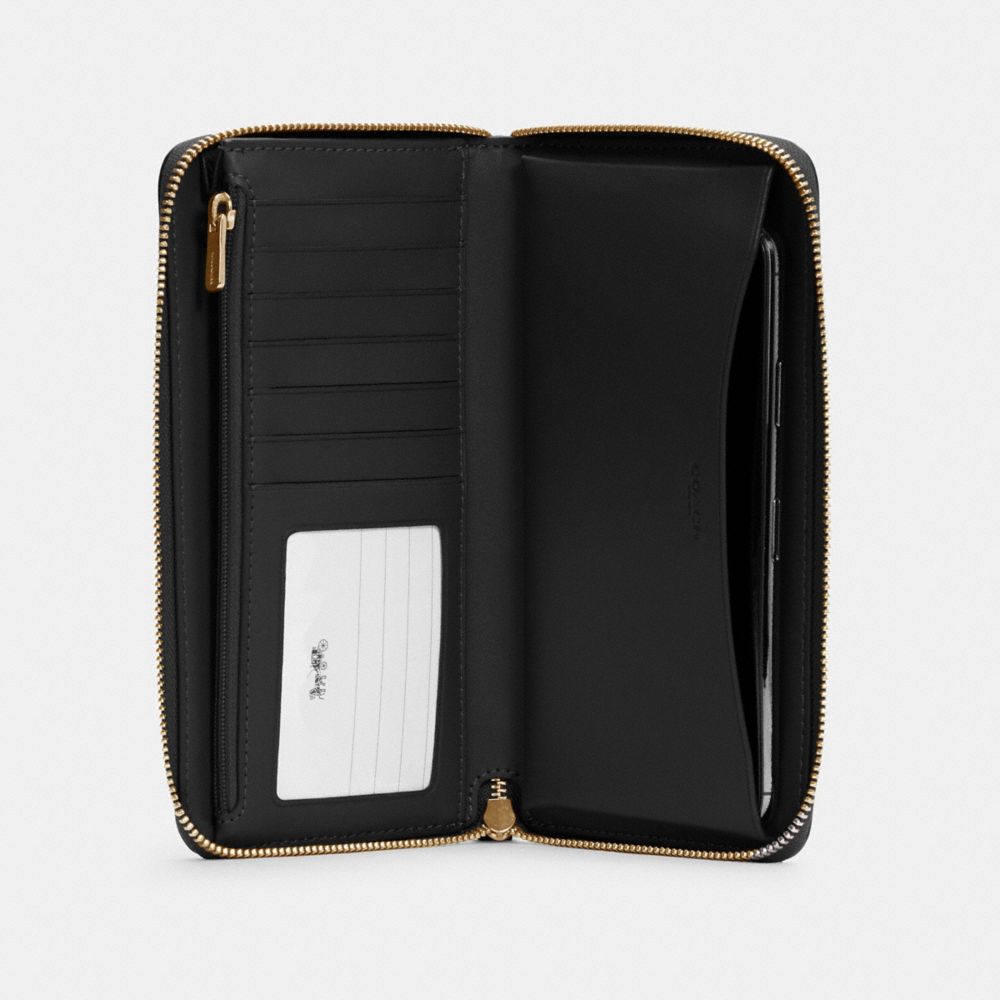COACH®,DEMPSEY LARGE PHONE WALLET,Pebbled Leather,Mini,Gold/Black,Inside View,Top View