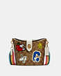 COACH®,COACH X PEANUTS ADDIE CROSSBODY IN SIGNATURE CANVAS WITH VARSITY PATCHES,n/a,Small,Gold/Khaki Chalk Multi,Front View