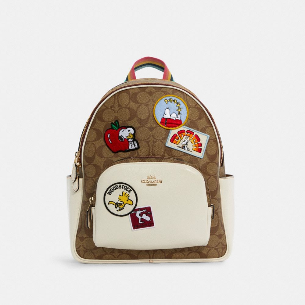 Coach X Peanuts Court Backpack In Signature Canvas With Varsity Patches