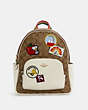 COACH®,COACH X PEANUTS COURT BACKPACK IN SIGNATURE CANVAS WITH VARSITY PATCHES,n/a,Large,Gold/Khaki Chalk Multi,Front View