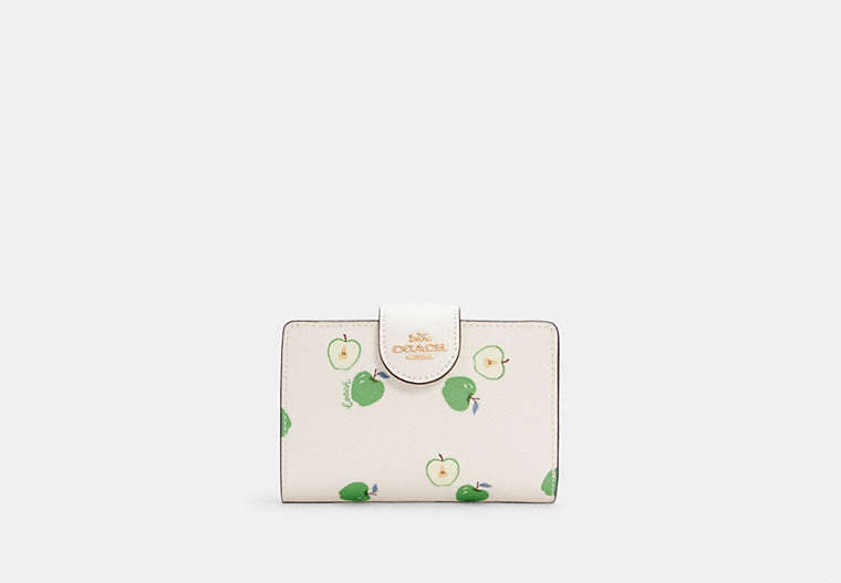Medium Corner Zip Wallet With Apple Print