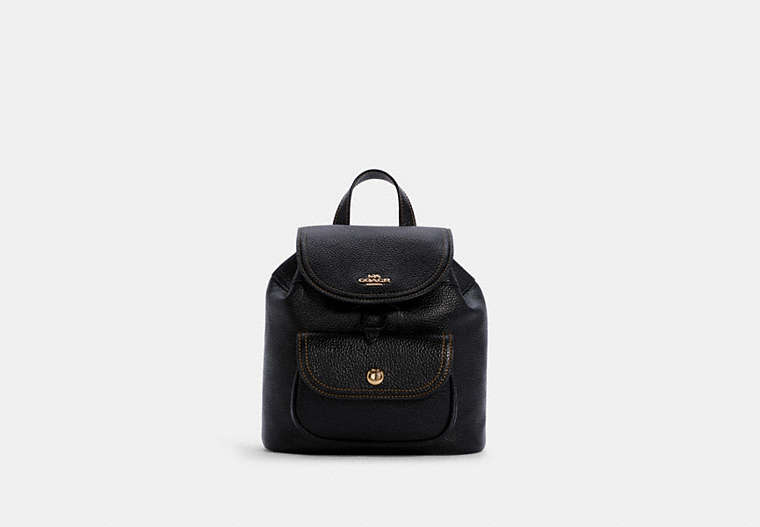 COACH®,PENNIE BACKPACK 22,Pebbled Leather,Medium,Gold/Black,Front View