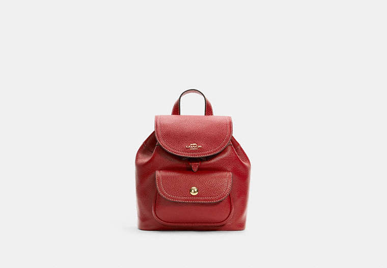 COACH®,PENNIE BACKPACK 22,Pebbled Leather,Medium,Gold/1941 Red,Front View