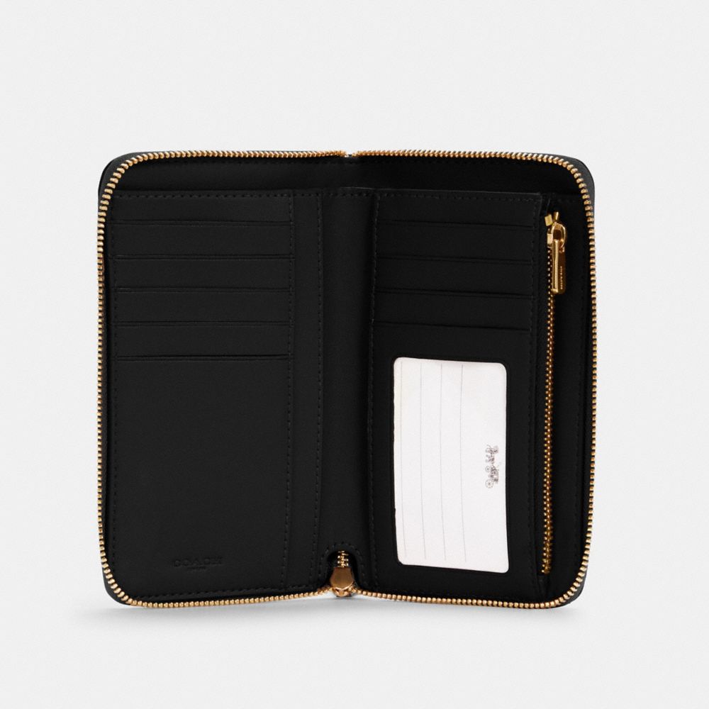 COACH®,MEDIUM ID ZIP WALLET,Pebbled Leather,Mini,Gold/Black,Inside View,Top View