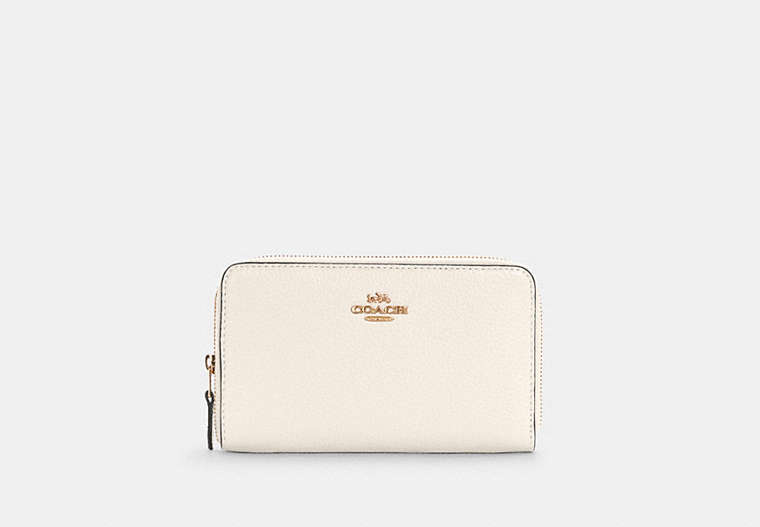 COACH®,MEDIUM ID ZIP WALLET,Pebbled Leather,Mini,Gold/Chalk,Front View