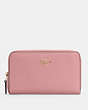 COACH®,MEDIUM ID ZIP WALLET,Pebbled Leather,Mini,Gold/True Pink,Front View