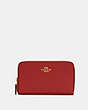 COACH®,MEDIUM ID ZIP WALLET,Pebbled Leather,Mini,Gold/Red Apple,Front View