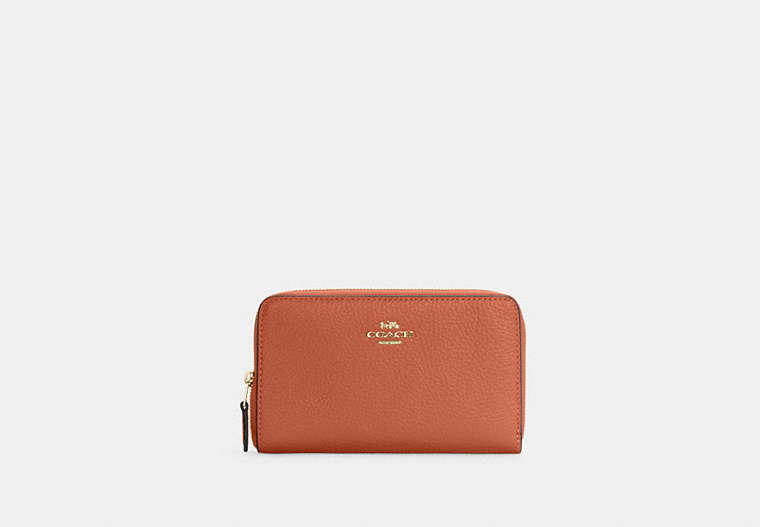 COACH®,MEDIUM ID ZIP WALLET,Pebbled Leather,Im/Sunset,Front View