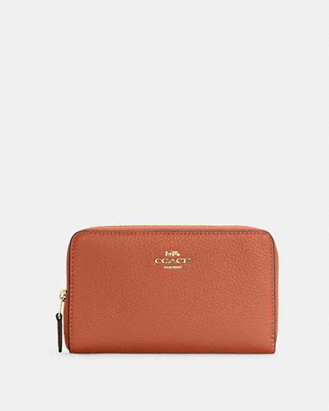 COACH®,MEDIUM ID ZIP WALLET,Pebbled Leather,Mini,Im/Sunset,Front View
