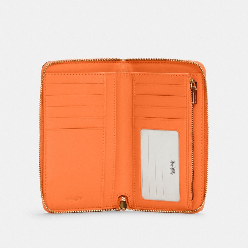 COACH®,MEDIUM ID ZIP WALLET,Pebbled Leather,Mini,Gold/Candied Orange,Inside View,Top View