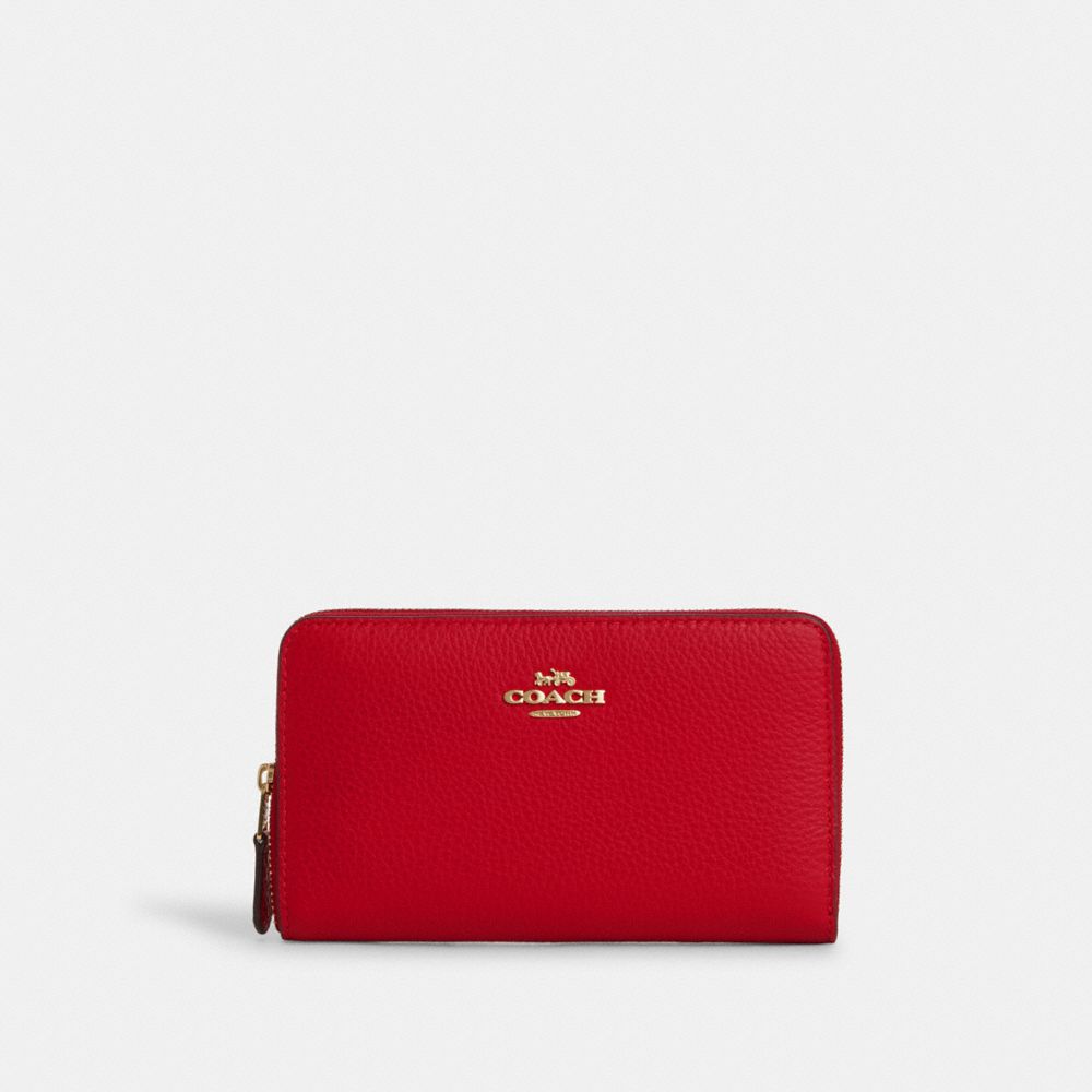 COACH®,Medium Id Zip Wallet,Leather,Bi Fold,Continental,Casual,Red,Front View