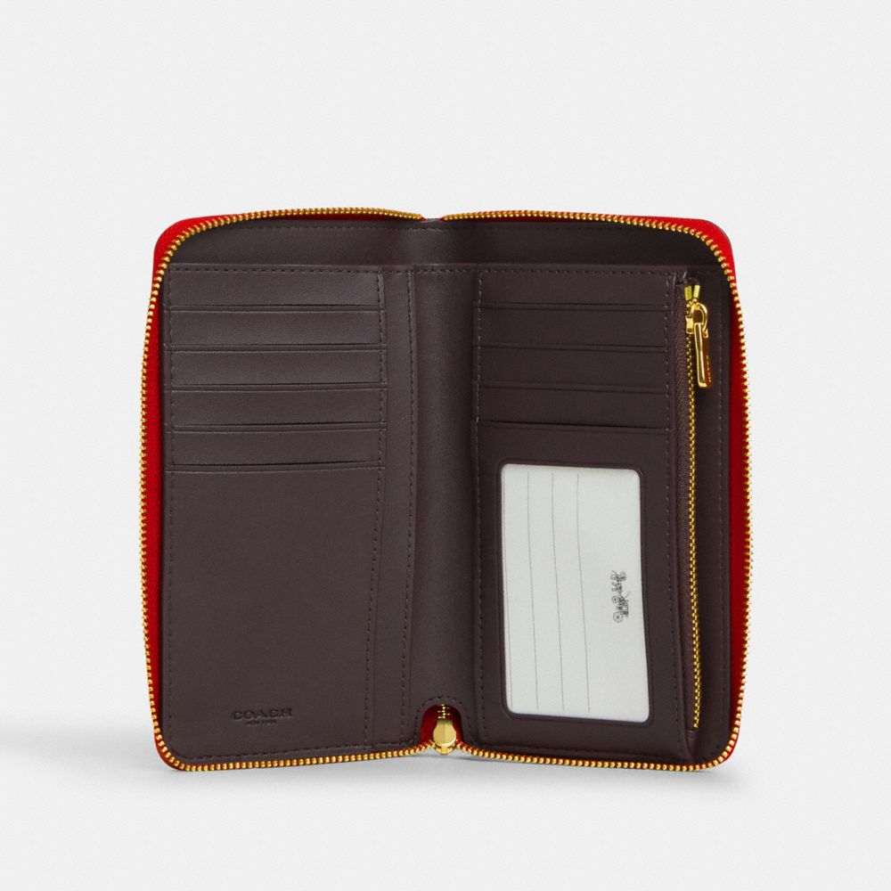 COACH®,Medium Id Zip Wallet,Leather,Bi Fold,Continental,Casual,Red,Inside View,Top View